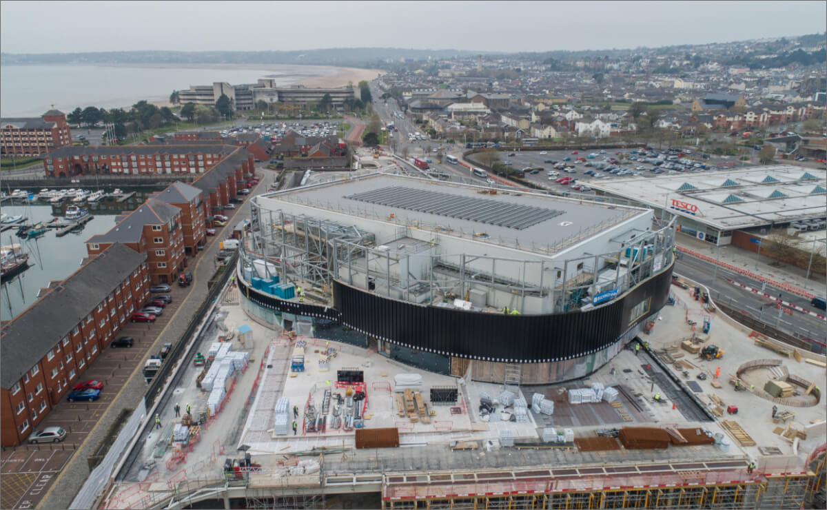 Drone footage of the Copr Bay arena under contruction, May 2021